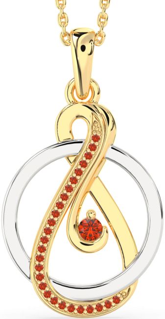 Fire Opal Gold Silver Infinity Circle Necklace
