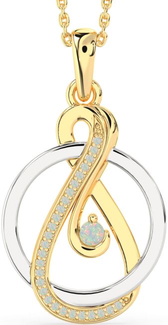 Opal Gold Silver Infinity Circle Necklace