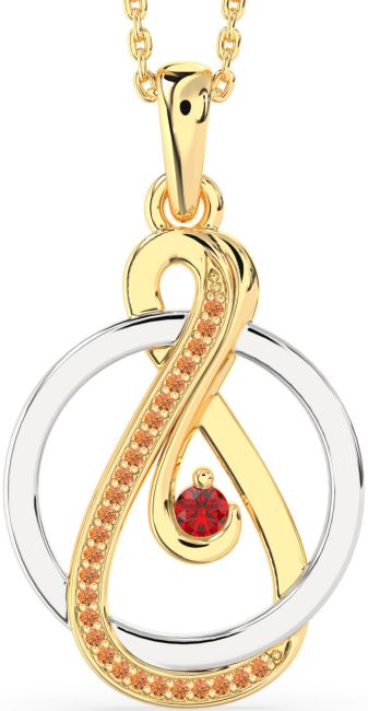 Ruby & Citrine Gold Silver Infinity Circle Necklace