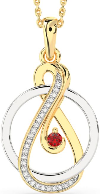 Diamond & Ruby Gold Silver Infinity Circle Necklace