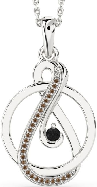 Black & Chocolate Brown Diamond Silver Infinity Circle Necklace