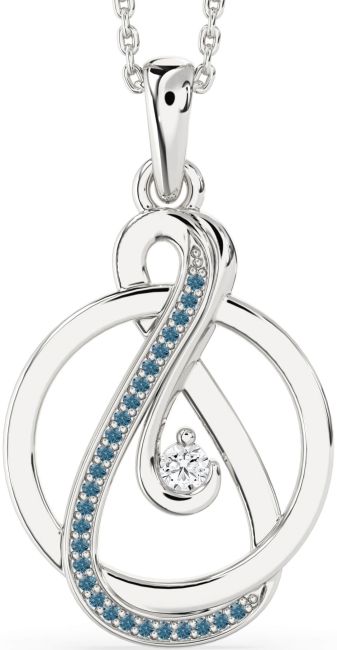 Blue Diamond Silver Infinity Circle Necklace
