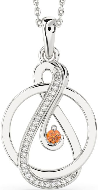 Diamond & Citrine Silver Infinity Circle Necklace