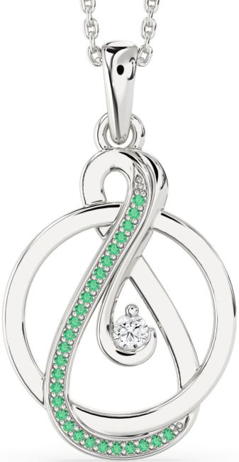 Emerald & Diamond Silver Infinity Circle Necklace