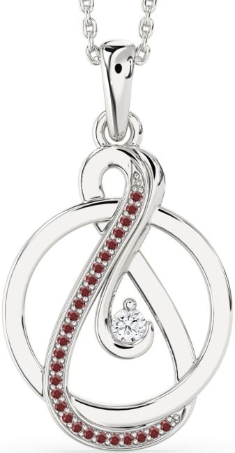 Diamond & Garnet Silver Infinity Circle Necklace