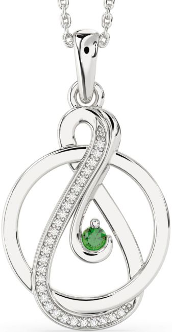 Diamond & Emerald Silver Infinity Circle Necklace
