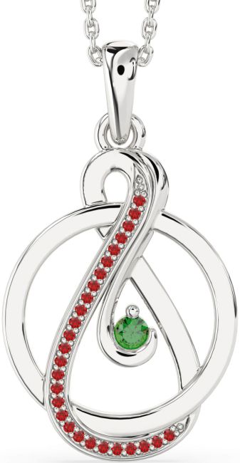 Emerald & Ruby Platinum Infinity Circle Necklace