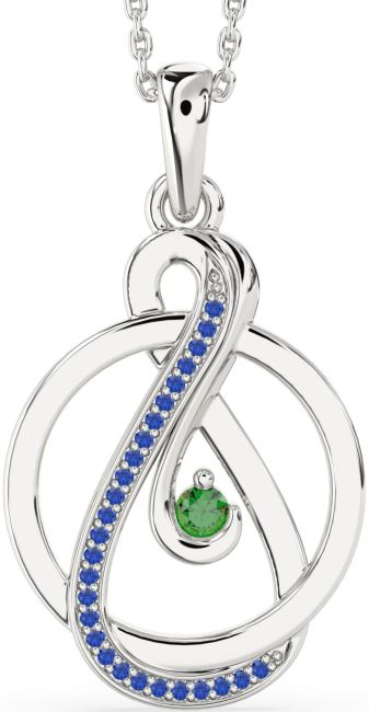 Emerald & Blue Sapphire Silver Infinity Circle Necklace
