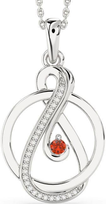 Diamond & Fire Opal Silver Infinity Circle Necklace