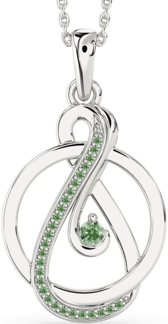 Green Diamond Silver Infinity Circle Necklace