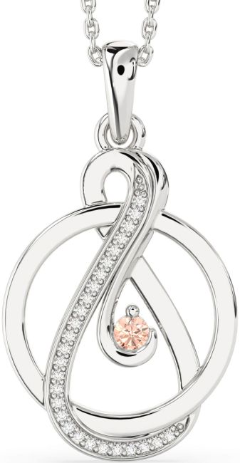 Diamond & Morganite Silver Infinity Circle Necklace