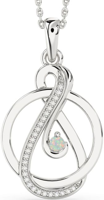 Diamond & Opal Silver Infinity Circle Necklace