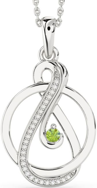 Diamond & Peridot Silver Infinity Circle Necklace