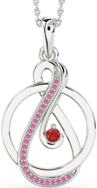 Ruby & Pink Sapphire Silver Infinity Circle Necklace