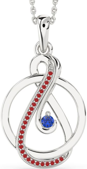 Blue Sapphire & Ruby Silver Infinity Circle Necklace