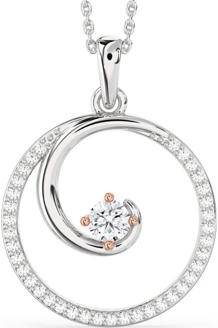 Large Diamond White Rose Gold Circle Necklace