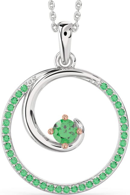 Large Emerald Rose Gold Silver Circle Necklace