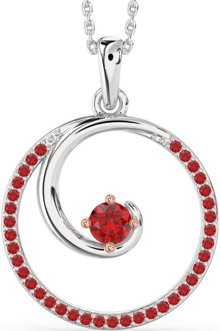 Large Ruby Platinum & Rose Gold Circle Necklace