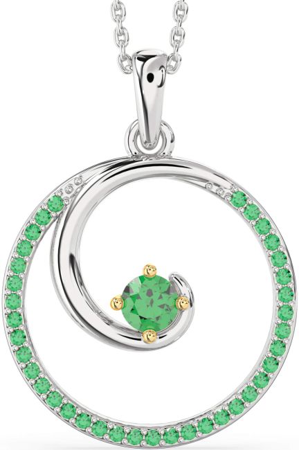 Large Emerald Gold Silver Circle Necklace