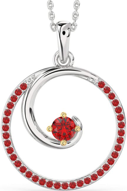 Large Ruby Gold Silver Circle Necklace