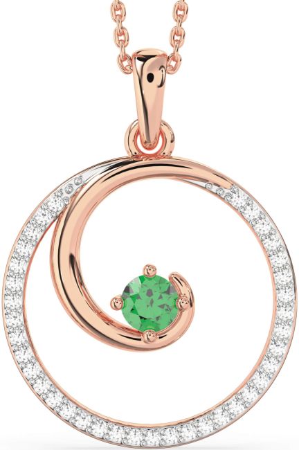 Large Diamond & Emerald Rose Gold Circle Necklace