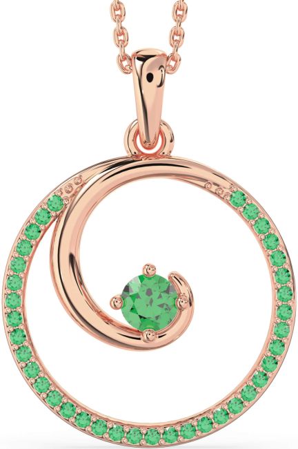 Large Emerald Rose Gold Circle Necklace