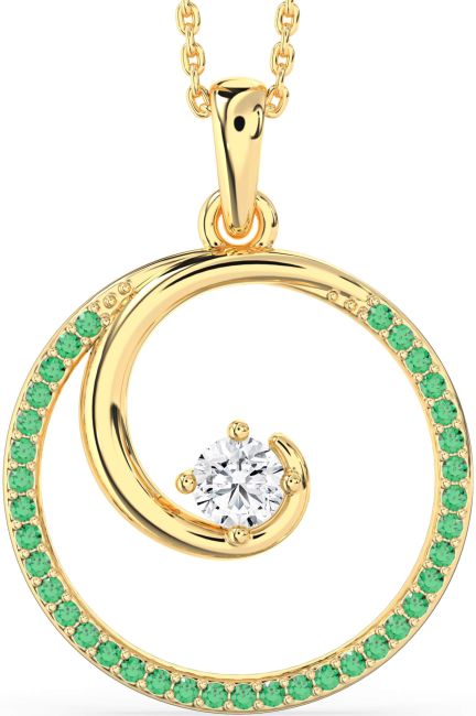Large Emerald & Diamond Gold Circle Necklace