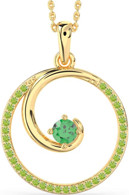 Large Emerald & Peridot Gold Circle Necklace