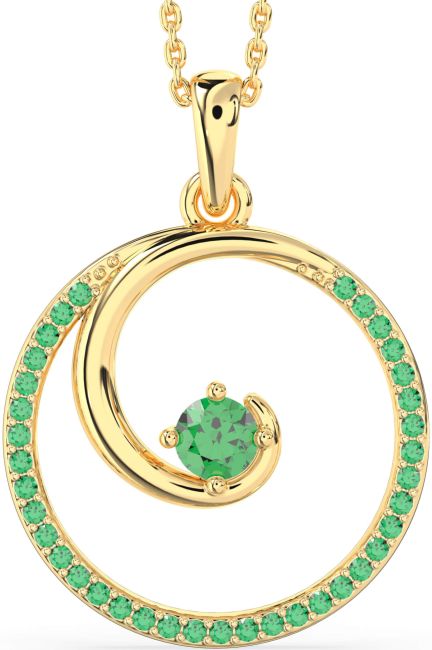 Large Emerald Gold Silver Circle Necklace