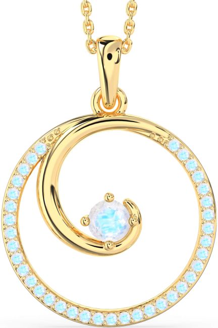 Large Moonstone Gold Circle Necklace