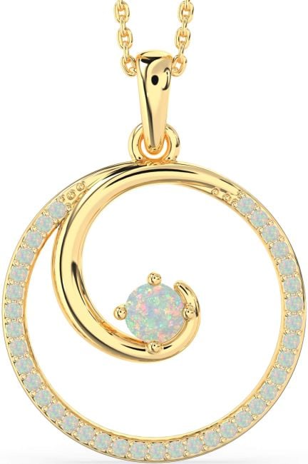 Large Opal Gold Circle Necklace