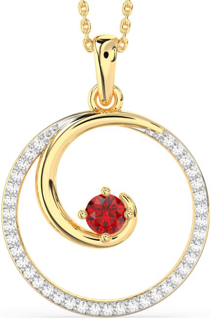 Large Diamond & Ruby Gold Circle Necklace