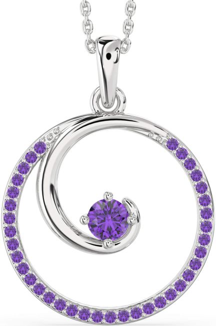 Large Amethyst Silver Circle Necklace