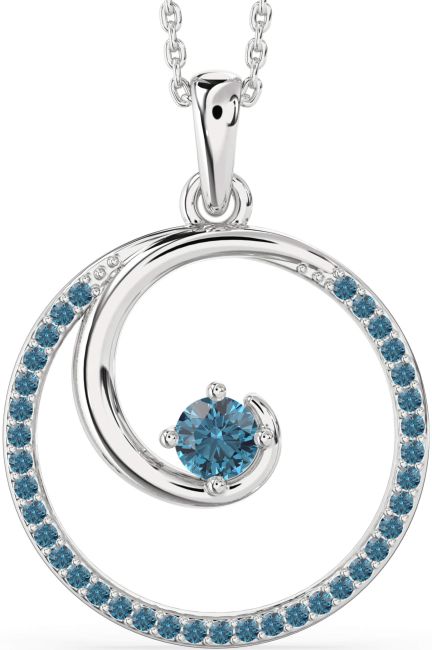 Large Blue Diamond Silver Circle Necklace