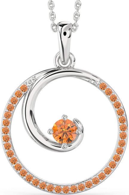 Large Citrine Silver Circle Necklace