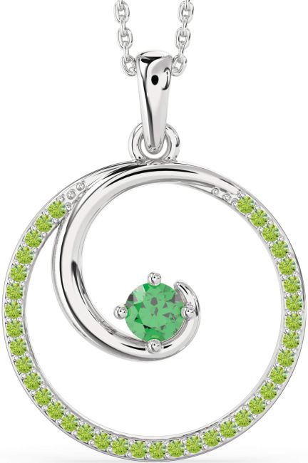 Large Emerald & Peridot Silver Circle Necklace