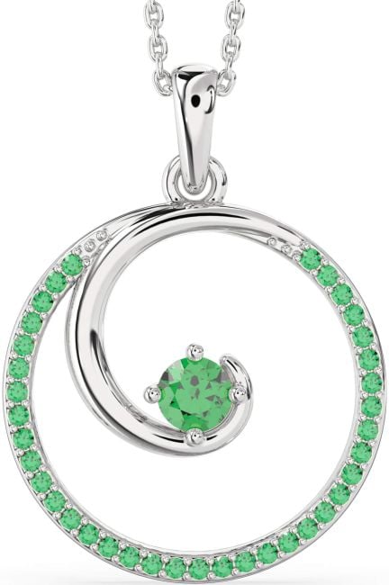 Large Emerald Silver Circle Necklace