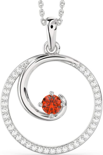 Large Diamond & Fire Opal Silver Circle Necklace