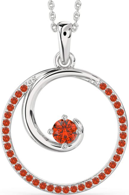 Large Fire Opal Silver Circle Necklace