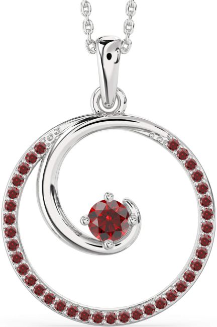 Large Garnet Silver Circle Necklace