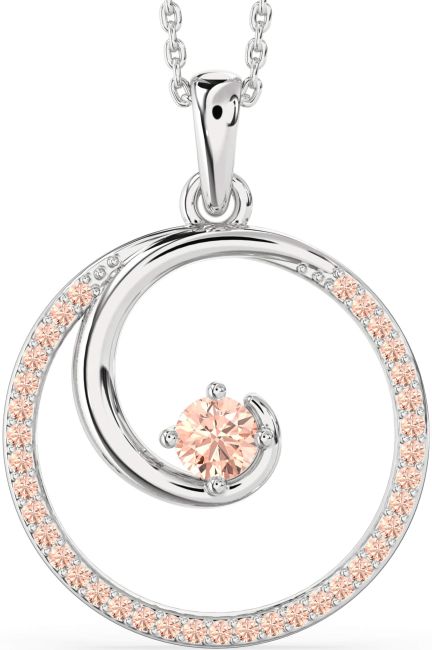 Large Morganite Silver Circle Necklace