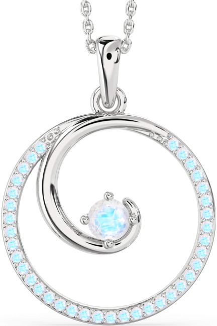 Large Moonstone Silver Circle Necklace