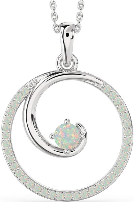 Large Opal Silver Circle Necklace