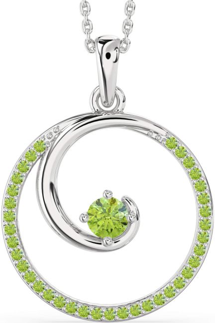 Large Peridot Silver Circle Necklace
