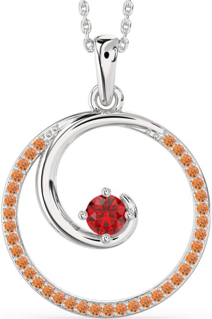 Large Ruby & Citrine Silver Circle Necklace