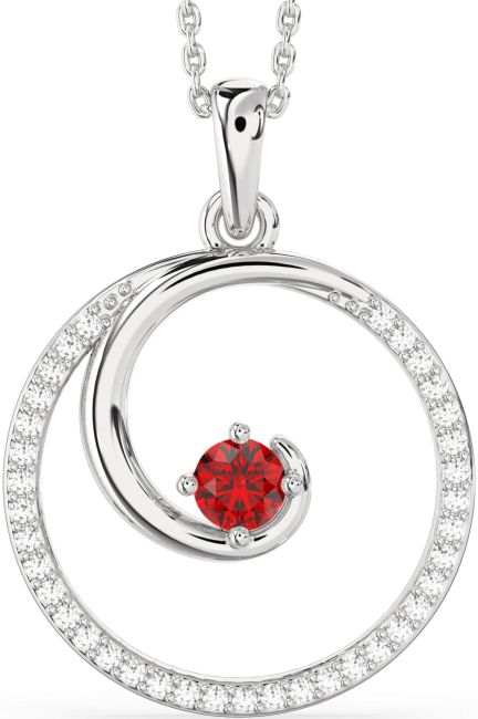 Large Diamond & Ruby Silver Circle Necklace
