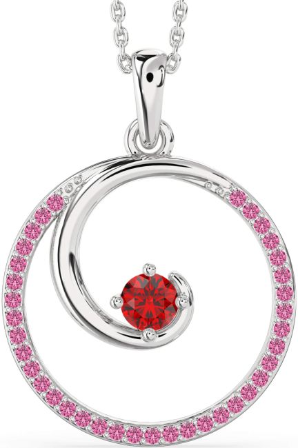 Large Ruby & Pink Sapphire Silver Circle Necklace
