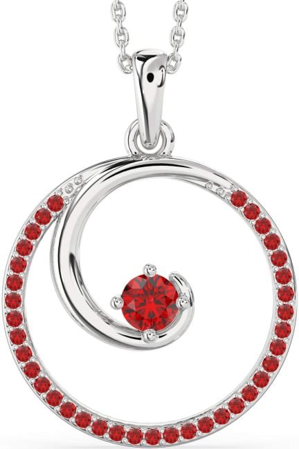 Large Ruby Silver Circle Necklace