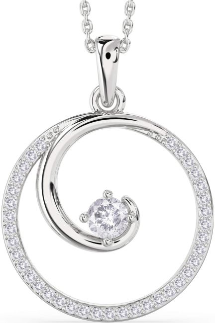 Large Salt & Pepper Diamond Silver Circle Necklace