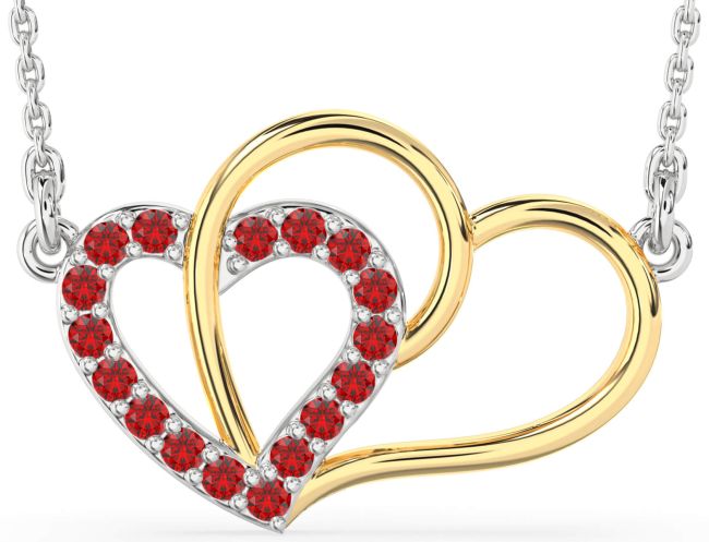 Large Ruby Gold Silver Heart Necklace